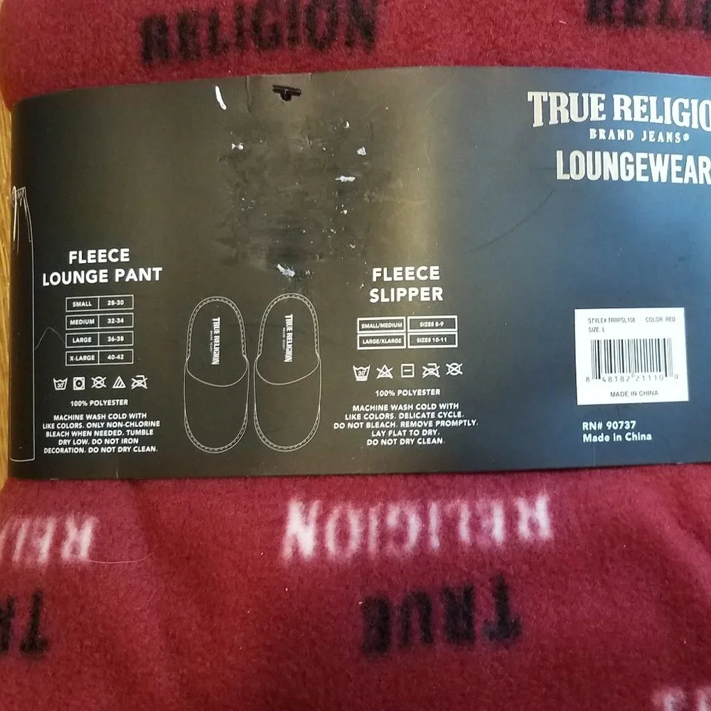 NEW True Religion Fleece Lounge Pants & Matching Fleece Slippers Sz Large